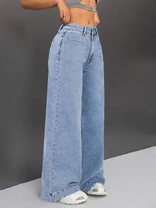 Mezclilla vaquero mujer pantalon de mujer pantalón de mujer pantalones para mujer pantalón pantalones de dama pantalones baggy - Azul - Ver 3