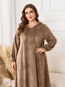 Lacomfia Váy thường ngày có mũ trùm đầu cỡ lớn dành cho nữ - Màu Khaki - Xem 3