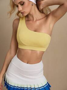 Cheerettes Sujetador deportivo minimalista de unicolor para mujer para fitness y yoga - Amarillo - Ver 1