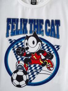 SHEIN Felix The Cat 2 Stücke/Set Jungen T-Shirt mit Buchstaben- und Cartoon-Grafik Rundhalsausschnitt Kurzarm und karierter Muster Shorts Set - Blau-Weiß - Übersicht 8