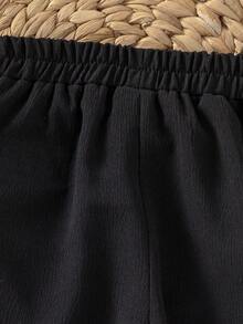 SHEIN 女童休闲直筒弹力腰裤，适合日常休闲外出，春秋季 - 黑色 - 查看 5