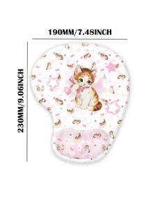 ROMWE Kawaii Alfombrilla de ratón con reposamuñecas gruesa, resistente al agua y antideslizante con estampado de lunares y dibujos animados - Gato blanco - Ver 2
