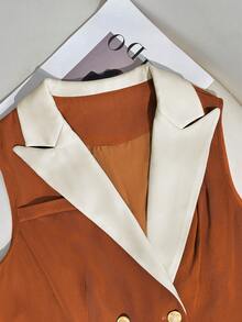 GlowEve Chaqueta blazer de mujer con cuello de solapa, botones decorativos y bolsillo de color contrastante - Multicolor - Ver 4