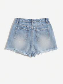 SHEIN EZwear 破洞毛邊緣牛仔短褲