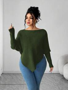 Elenzga Sweater Longgar Lengan Panjang Kasual Wanita Ukuran Besar, Atasan Pullover Ukuran Besar yang Menawan untuk Musim Gugur/Dingin - Hijau Tentara - View 4
