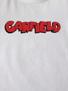 GARFIELD | SHEIN Young Boy Summer Cute Cartoon Slogan Print Short Sleeve White T-Shirt, Casual Daily Wear - White - View 4