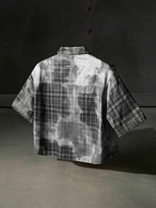 NEON BLANC Áo sơ mi denim tay ngắn, đơn hàng khuy đơn, họa tiết kẻ caro đính đá cho nam - màu đen - Xem 2