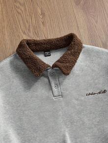 EASEVO Áo nỉ chui đầu cổ phối màu tương phản dành cho nam cỡ lớn, áo nỉ xám mùa thu/đông, áo nỉ nam cỡ 4XL. - Xám - Xem 4