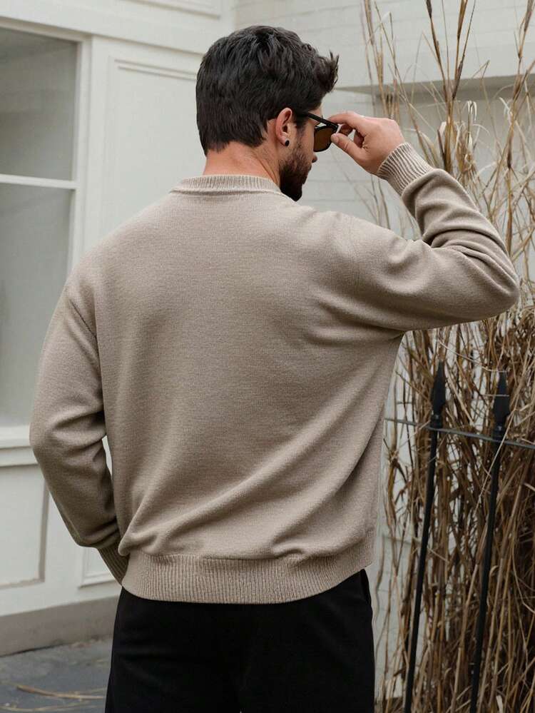 Men's Thick Patchwork Collar Brown Sweater, Autumn/Winter
