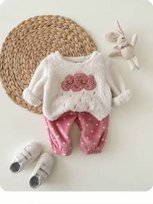 Newborn Baby Girl Cute Fluffy Long Sleeve Casual Pajama Set, Autumn/Winter - Multicolor - View 7