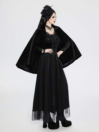 Breakform Veste cape à col en dentelle style gothique avec appliqué floral sur le devant, convient pour les sorties, les festivals, les rendez-vous et les tenues à thème