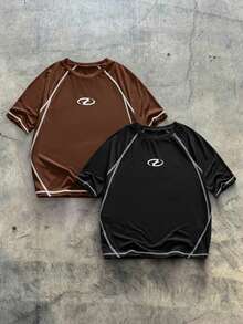 AXEPEAK 男士休闲撞色拼接短袖T恤，夏季 - 彩色 - 查看 9