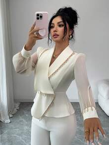 SHEIN Elenzya Élégante blouse pour femme à la taille cintrée avec décoration de strass pour soirée