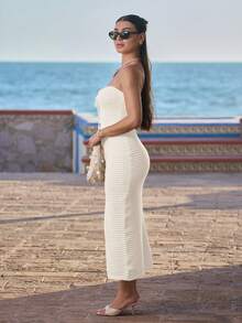 Andrea Bello 钩针浪漫度假长裙，手工钩针女士紧身筒裙，春夏 - 白色 - 查看 5