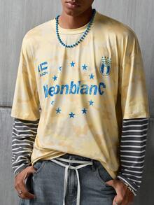 NEON BLANC Men's Graphic T-Shirt, Casual Camouflage Print Patchwork Knit Striped 2 In 1 Long-Sleeved Top - Multicolor - View 5