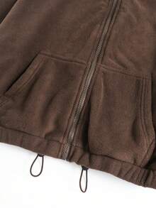 INAWLY Áo nỉ cổ đứng dáng rộng có dây rút, kiểu dáng thường ngày. - Cà phê nâu - Xem 3