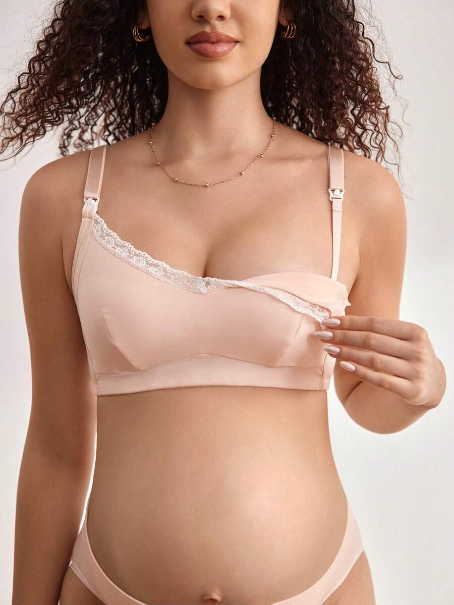 2 chiếc áo ngực cho con bú viền ren tối giản dành cho bà bầu - Nhiều màu - Xem 1