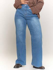 MUSERA 加大码弹力喇叭牛仔裤，日常穿着显瘦，适合秋季、夜间派对等场合。 - 藍色 - 查看 2