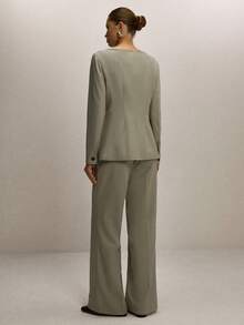 ATUI Studio Women's Solid Color Wide Leg Loose Casual Office Pants - Mint Green - View 3