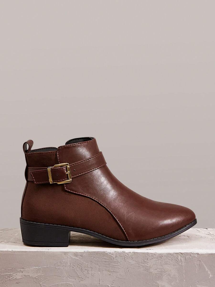 Styleloop Botas de tobillo de unicolor casual para mujer - Burdeos - Ver 1