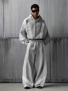 NEON BLANC Men's Hoodie And Trousers, Sporty Style, Striped Design, Loose Fit, Street Style.
