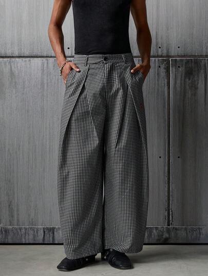 NEON BLANC Men's Casual Commuter Plaid Wide-Leg Pants