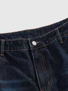 ROMWE MEN TEENAGE MUTANT NINJA TURTLES X ROMWE 男士休闲水洗字母和海龟印花阔腿牛仔裤 - 藍色 - 查看 4