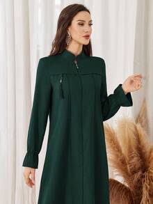 Yasmyna Purple Casual Loose Zip-Up Abaya For Women, Suitable For Autumn/Winter Outings - Dark Green - View 5