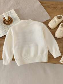 SHEIN Young Girl Casual Loose Crew Neck Long Sleeve Sweater Kids American Flag Independence Day Kids 4 July - White - View 2