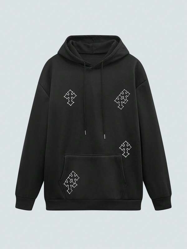 Modcrash 男士休闲十字印花宽松连帽卫衣，秋冬款