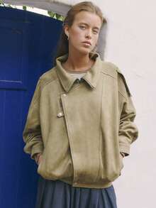 Nöista Áo khoác dáng đứng chất liệu giả da lộn với phom dáng thanh lịch, tinh tế. Lý tưởng cho việc phối đồ trong kỳ nghỉ xuân, đi làm hoặc tạo vẻ ngoài sang trọng cho những ngày cuối tuần. Một chiếc áo khoác đa năng giúp tô điểm thêm vẻ tinh tế cho bất kỳ trang phục nào. - xanh quân đội - Xem 9