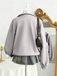 Lalippa Sudadera holgada de media cremallera de estilo casual para mujer - Gris - Ver 2