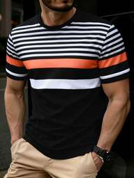 Manfinity Homme Men's Regular Fit Fashionable Street Hip-Hop British Casual T-Shirt Men Stripe T Shirt Tees For Men Fashion Designer Tshirts For Men Men Summer Outfits Men T Shirts