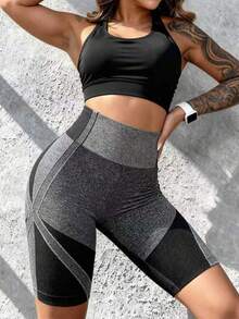 Gameset SHEIN Sport Two Tone Tummy Control Sports ShortsWomen Sweat Short, Gym Short, Biker Short - Dark Grey - View 3