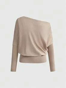 ROMWE Y2K复古蝙蝠翼斜肩女式套头毛衣