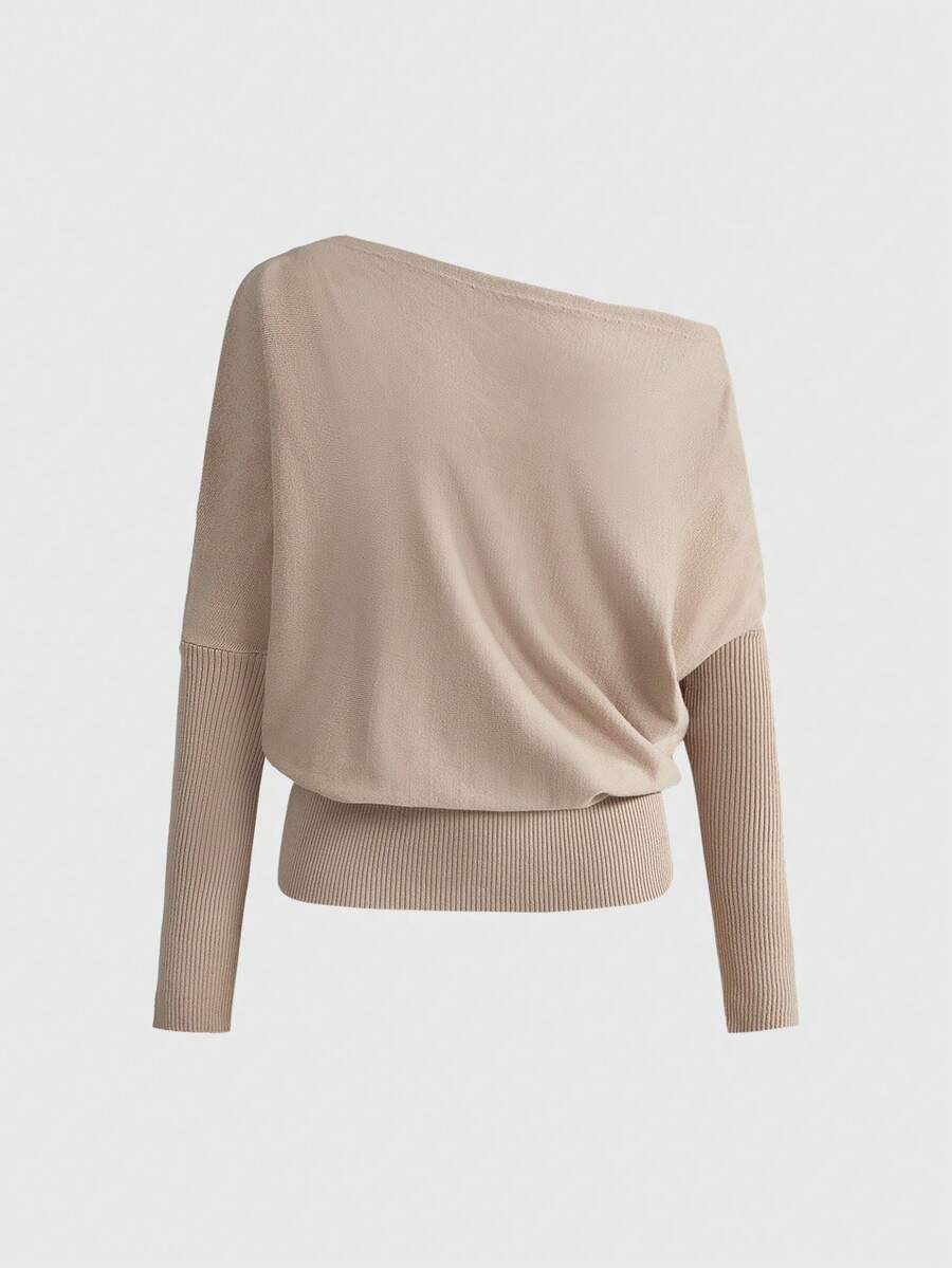 ROMWE Y2K复古蝙蝠翼斜肩女式套头毛衣