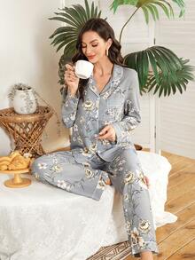 Serenescape 度假风女士印花荷叶边领开衫和裤子睡衣套装 - 彩色 - 查看 4