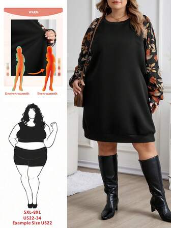 SHEIN CURVE+ Plusstorlek Dam Höst Retro Lönnlöv Blomma Casual Enkel Plusstorlek Hoodie Höst Och Vinter