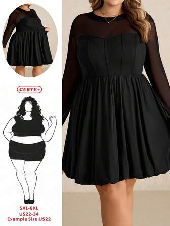 SHEIN CURVE+ Plusstorlek Dam Casual Enfärgad Midja Cinched Långärmad Klänning