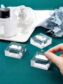 Clear Square Acrylic Ring Display Stand Holder | Jewelry Organizer For Craft Shows, DIY Photo Props, Retail Showcase | Valentine Gift - Transparent white velvet - View 7