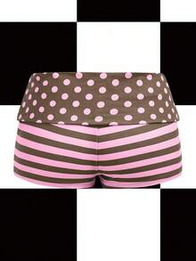 Y2Kool Annarte 粉色、棕色、撞色、条纹、波点、Y2K、街头风、休闲女式短裤，适合夏季、度假、聚会、派对、日常穿着。波点泳裤、条纹泳裤、女士泳裤、性感短裤、性感短裤搭配灵感、时尚服装系列、新年穿搭、热裤、波点条纹泳裤、短款泳裤、泳装短裤、春季穿搭、女士沙滩短裤、嘉年华服装 - 彩色 - 查看 2