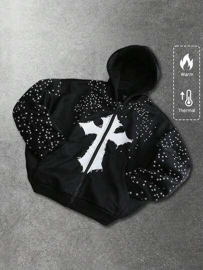 Sudadera con capucha de manga larga y estampado para mujer