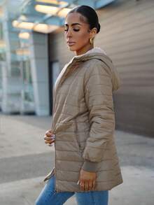 SAYEHFBABY Casual Versatile Solid Color Fleece Hooded Padded Padded Coat, Winter Clothes  Fall Cloth For Women - Khaki - View 5
