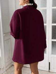 SHEIN Essnce Áo khoác nữ cỡ lớn mùa thu và mùa đông, thời trang mới, phong cách thường ngày, thanh lịch, công sở, màu mơ trơn, chất liệu len, áo khoác mùa đông nữ, áo khoác thu nữ, áo khoác mùa đông nữ, áo khoác kiểu sơ mi, áo khoác cổ ve, áo khoác có túi. - Màu Đỏ Sâu - Xem 2