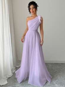 Modelyn Retro French Fairy Style One-Shoulder Dress - Purple - View 5