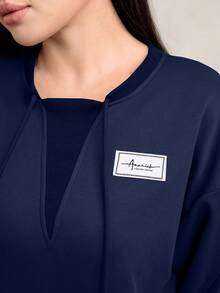 Modelyn Sudadera holgada de cuello redondo con cordón decorativo, talla grande, color marrón, para otoño/invierno - Azul Marino - Ver 5