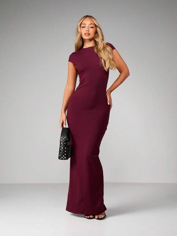 missguided burgundy dress MISSGUIDED Burgundy Cap Sleeve Bodycon Maxi Dress｜MISSGUIDED
