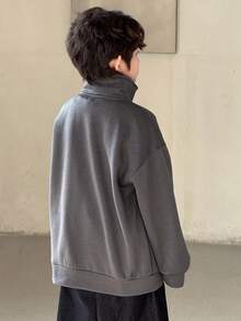 Dazy Kids Sudadera casual con cuello vuelto de forro polar para niños preadolescentes, con patrón bordado simple, para otoño - Gris Oscuro - Ver 6