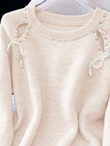 Franclia Áo len hở vai đính hạt kiểu Pháp cho nữ - Hồng - Xem 4