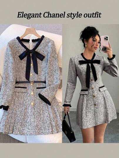 SHEIN Franclia 女士优雅荷叶边下摆褶饰迷你连衣裙，适合通勤